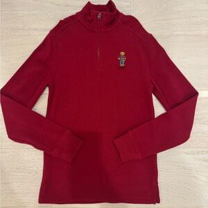 Polo Ralph Lauren boys burgundy red zip up turtle neck sweater with Polo Bear 14